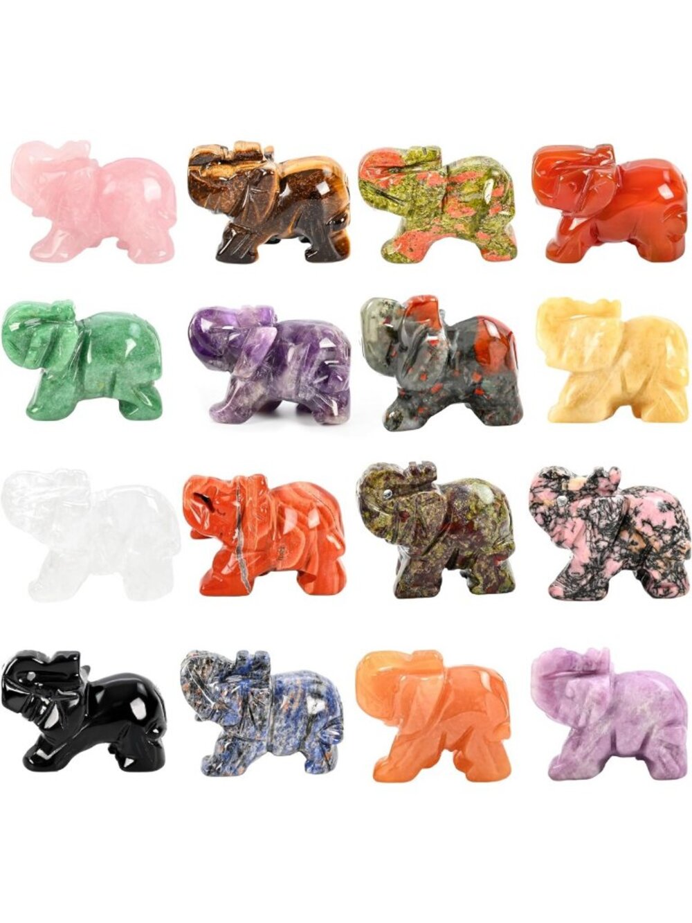 Gemstone Elephant Figurine - 1.5" Crystal Statues for Feng Shui Decor, Gifts